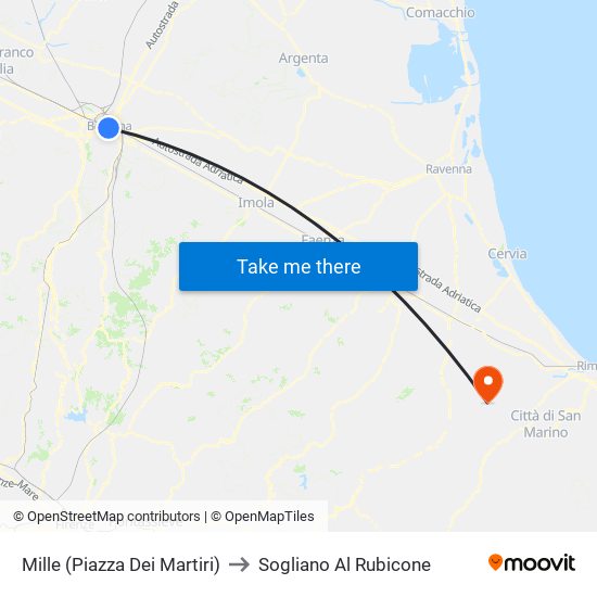 Mille (Piazza Dei Martiri) to Sogliano Al Rubicone map