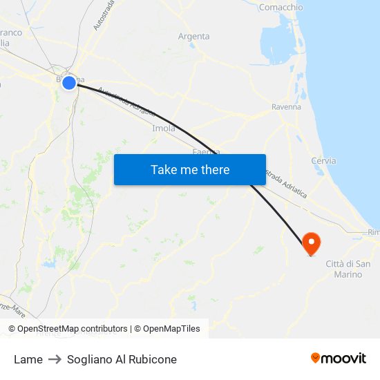 Lame to Sogliano Al Rubicone map