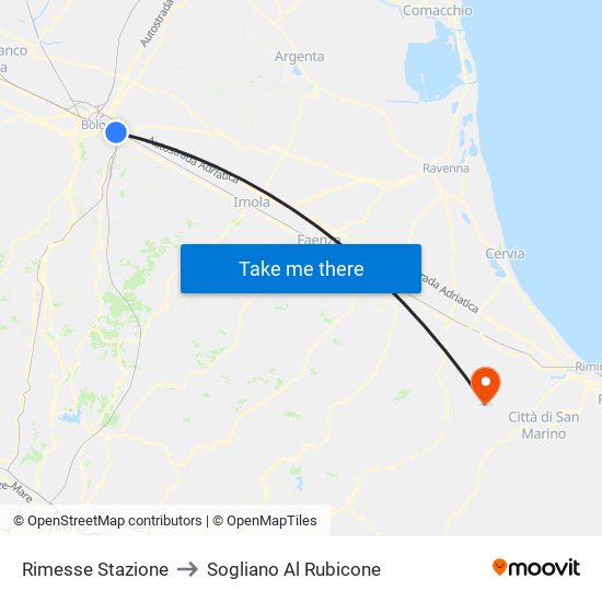 Rimesse Stazione to Sogliano Al Rubicone map