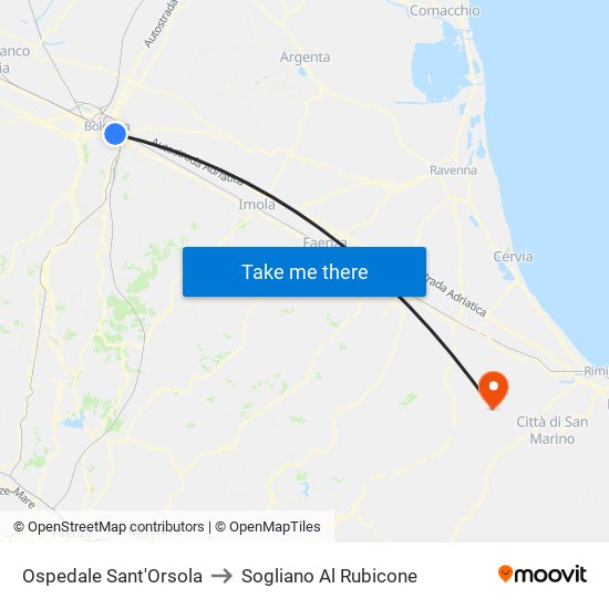 Ospedale Sant'Orsola to Sogliano Al Rubicone map
