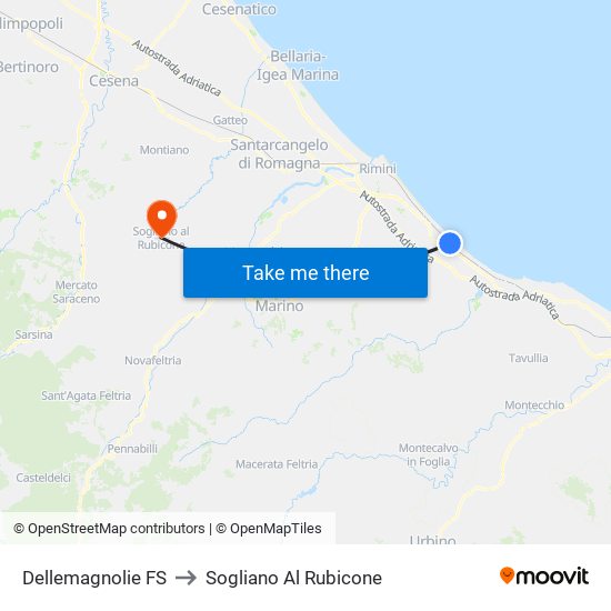 Dellemagnolie FS to Sogliano Al Rubicone map