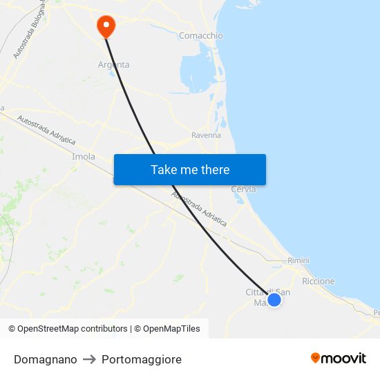 Domagnano to Portomaggiore map