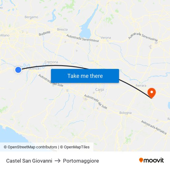 Castel San Giovanni to Portomaggiore map