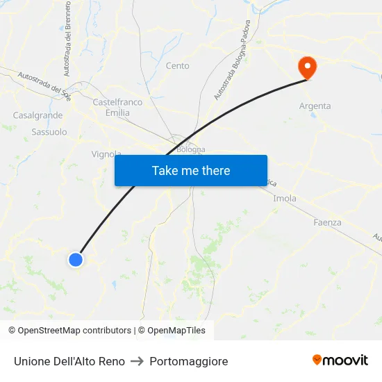 Upper Reno Union to Portomaggiore map