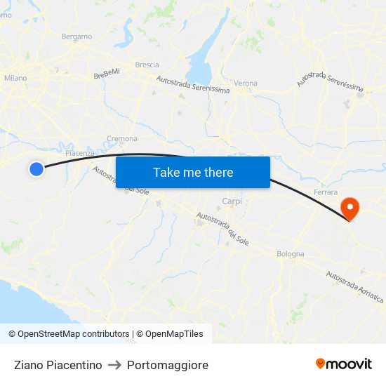 Ziano Piacentino to Portomaggiore map