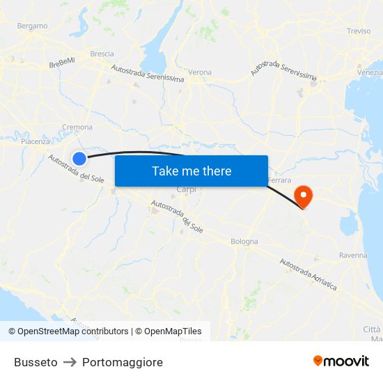 Busseto to Portomaggiore map