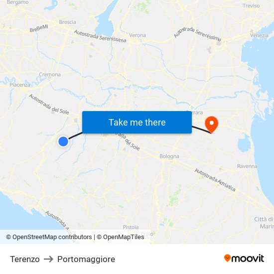 Terenzo to Portomaggiore map