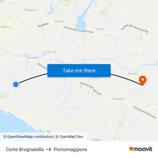 Corte Brugnatella to Portomaggiore map