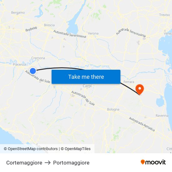 Cortemaggiore to Portomaggiore map