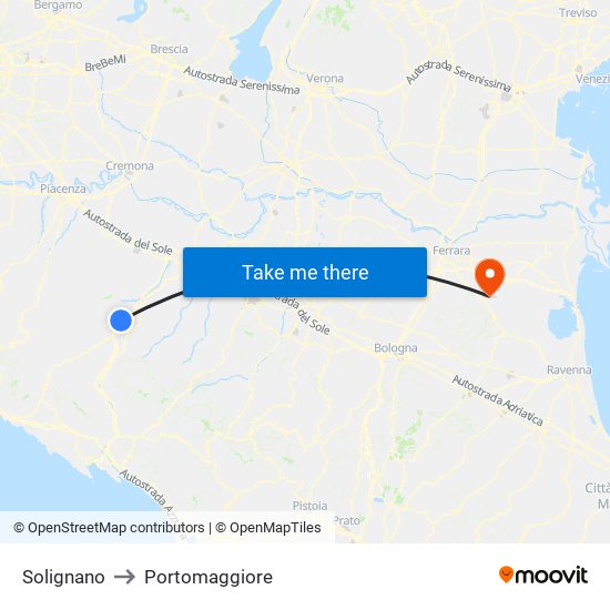 Solignano to Portomaggiore map