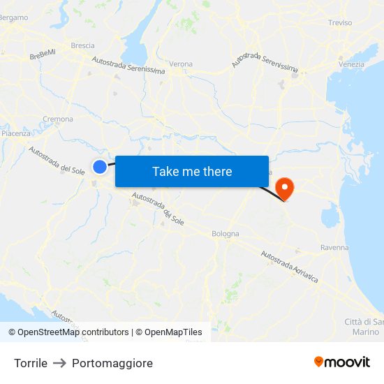 Torrile to Portomaggiore map