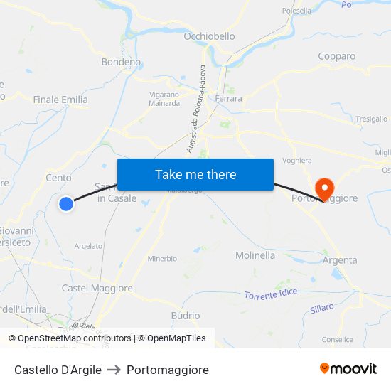 Castello D'Argile to Portomaggiore map