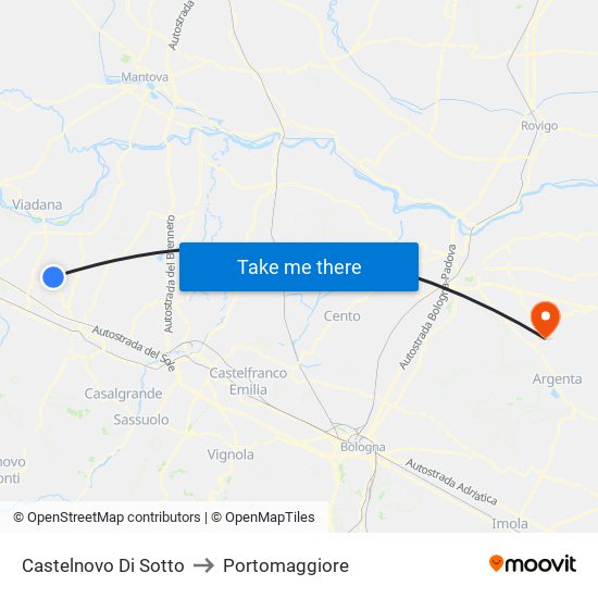 Castelnovo Di Sotto to Portomaggiore map