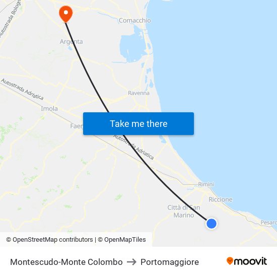 Montescudo-Monte Colombo to Portomaggiore map