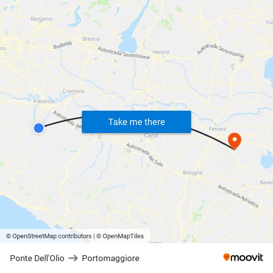 Ponte Dell'Olio to Portomaggiore map