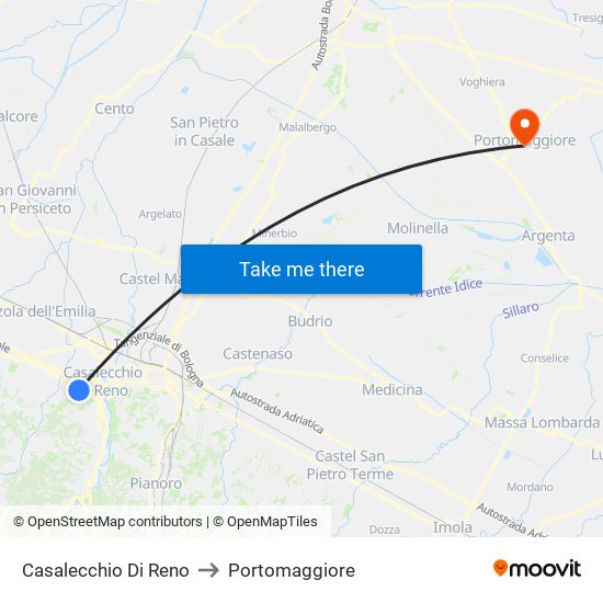 Casalecchio Di Reno to Portomaggiore map