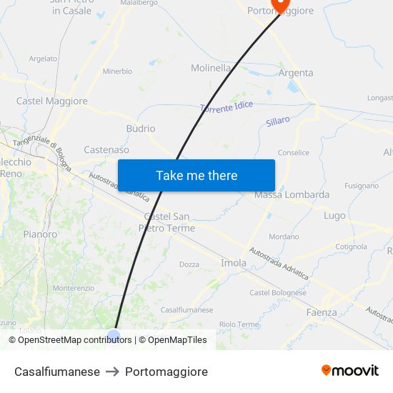 Casalfiumanese to Portomaggiore map