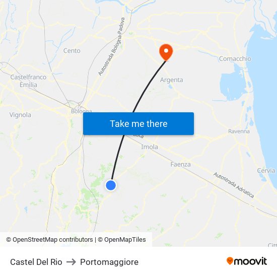 Castel Del Rio to Portomaggiore map