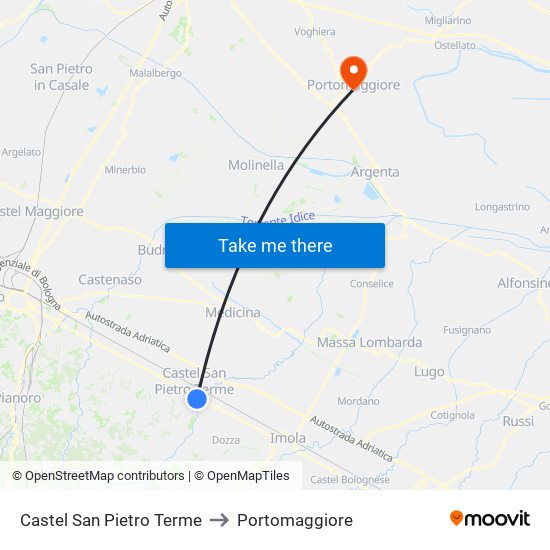 Castel San Pietro Terme to Portomaggiore map