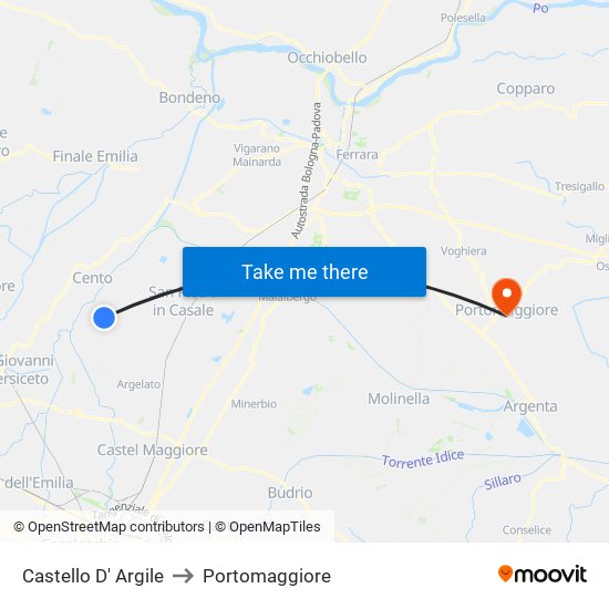 Castello D' Argile to Portomaggiore map