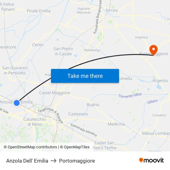 Anzola Dell' Emilia to Portomaggiore map