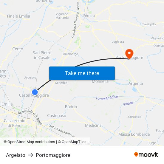 Argelato to Portomaggiore map