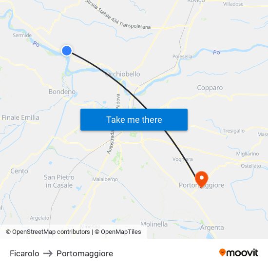 Ficarolo to Portomaggiore map