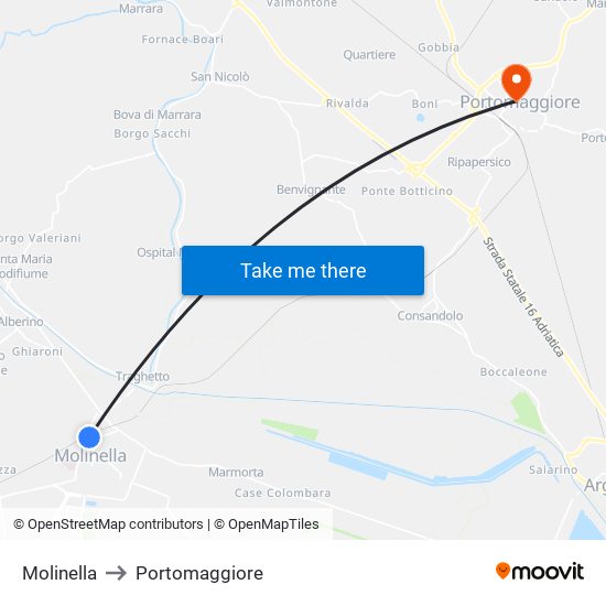 Molinella to Portomaggiore map