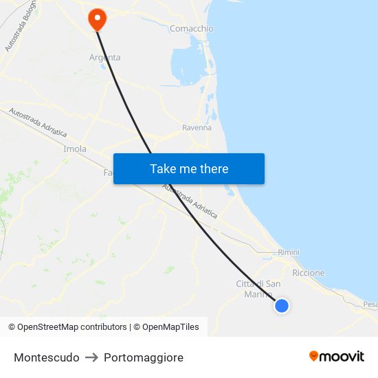 Montescudo to Portomaggiore map