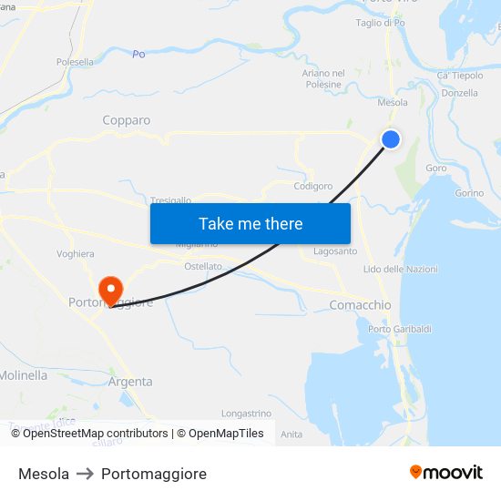 Mesola to Portomaggiore map