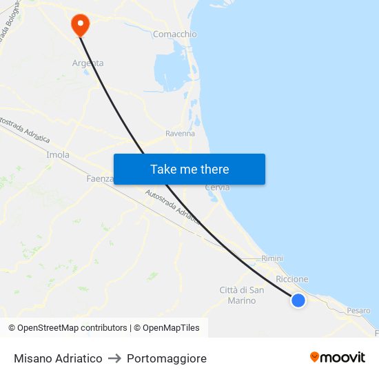 Misano Adriatico to Portomaggiore map