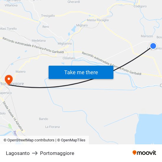 Lagosanto to Portomaggiore map