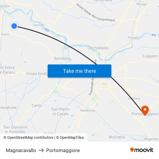 Magnacavallo to Portomaggiore map