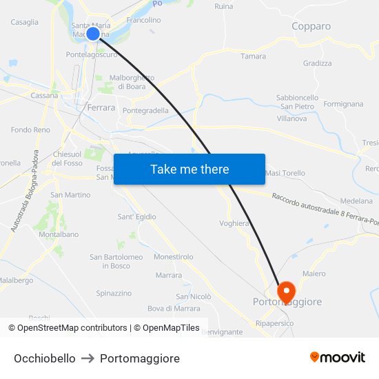 Occhiobello to Portomaggiore map