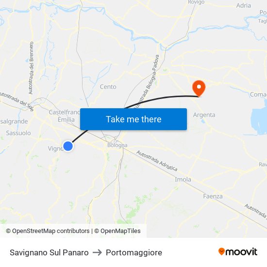 Savignano Sul Panaro to Portomaggiore map