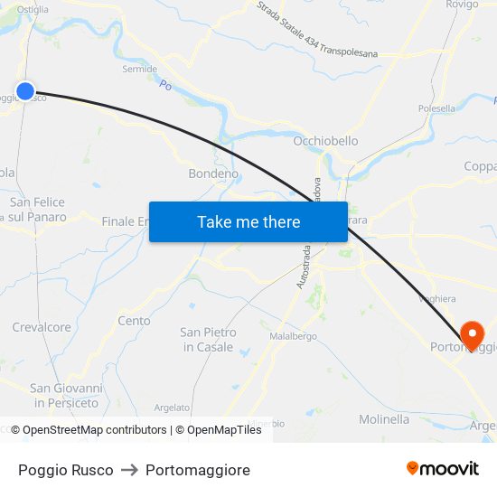 Poggio Rusco to Portomaggiore map