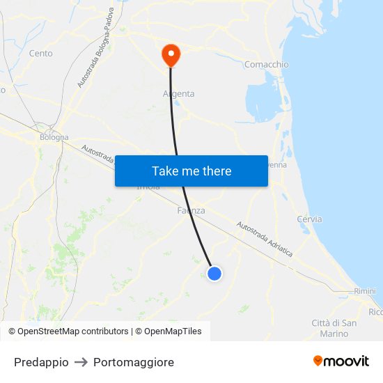Predappio to Portomaggiore map