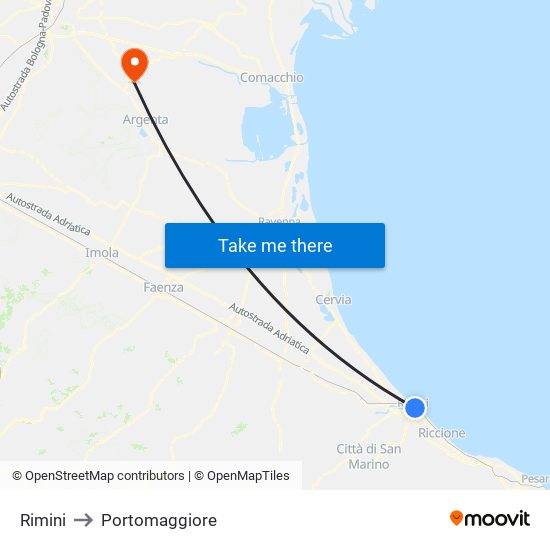 Rimini to Portomaggiore map