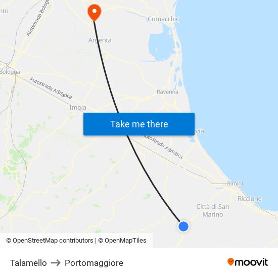 Talamello to Portomaggiore map