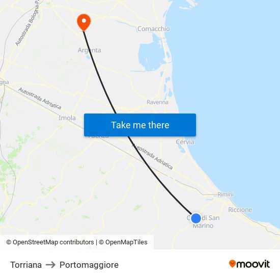 Torriana to Portomaggiore map