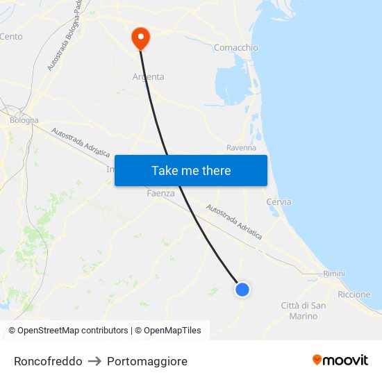 Roncofreddo to Portomaggiore map