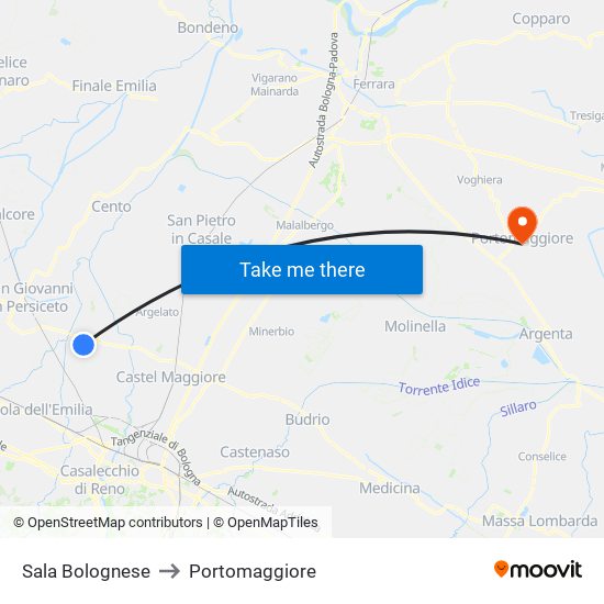 Sala Bolognese to Portomaggiore map