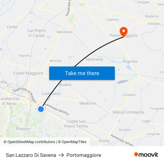 San Lazzaro Di Savena to Portomaggiore map