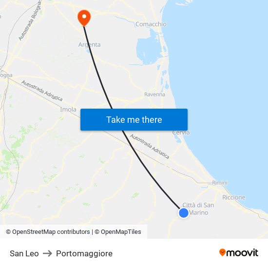 San Leo to Portomaggiore map