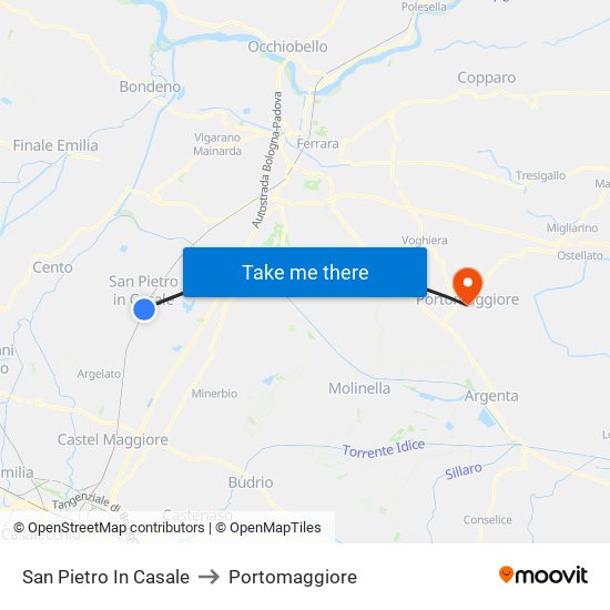 San Pietro In Casale to Portomaggiore map