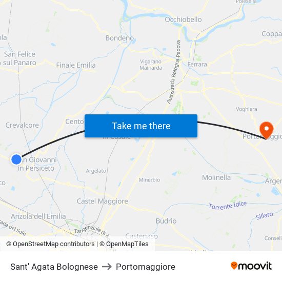 Sant' Agata Bolognese to Portomaggiore map