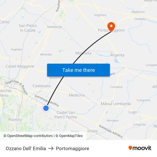 Ozzano Dell' Emilia to Portomaggiore map