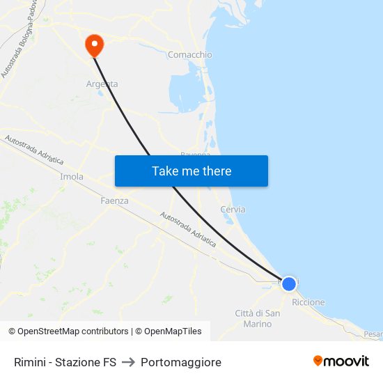 Rimini - Stazione FS to Portomaggiore map