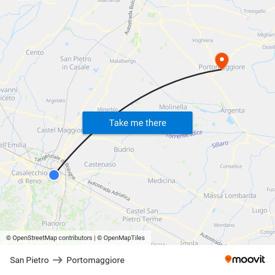 San Pietro to Portomaggiore map