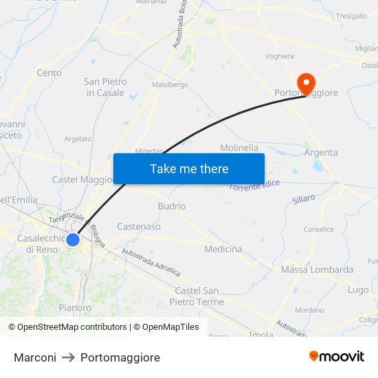 Marconi to Portomaggiore map